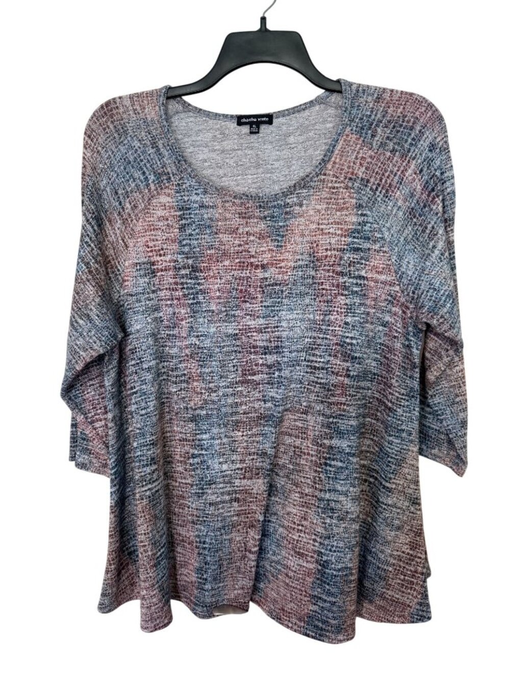 Chacha Vente Women’s XL Knit Top Blue Pink Marled 3/4 Sleeve Tunic Casual Resort